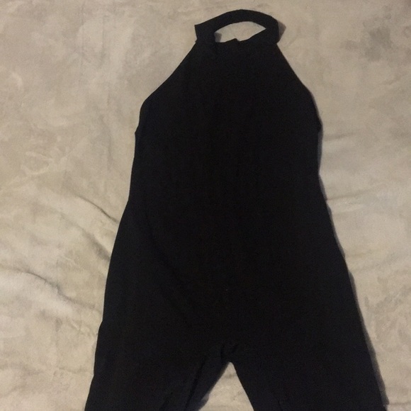 High-neck, open-back black romper - Picture 1 of 2